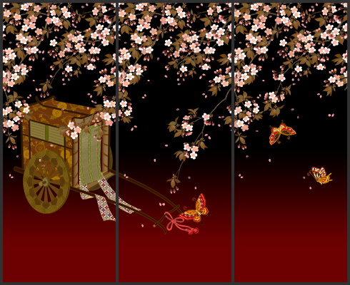 シダレ桜に御所車